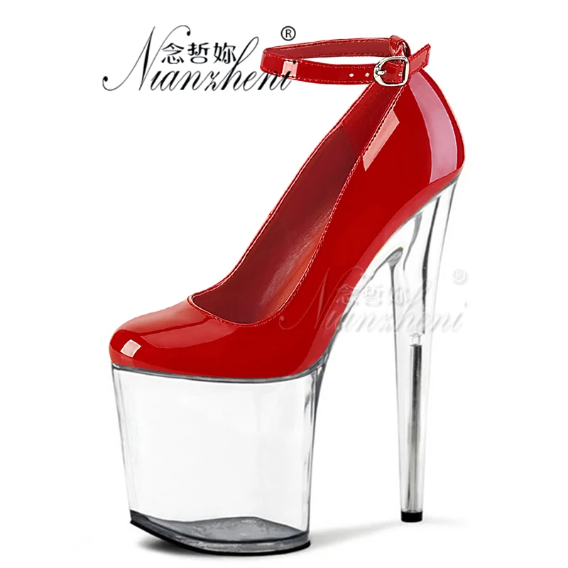 Sexy Fetish Stripper 20CM Pole Dance Shoe 8Inch Super High Heels wedding bride platforms Exotic pumps Pink transparent work show