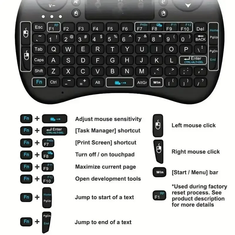 لوحة مفاتيح وماوس صغيرة I8 Flying Mouse لوحة مفاتيح صغيرة للتحكم عن بعد وبطارية جافة وبطارية ليثيوم وإصدار بإضاءة خلفية بثلاثة ألوان