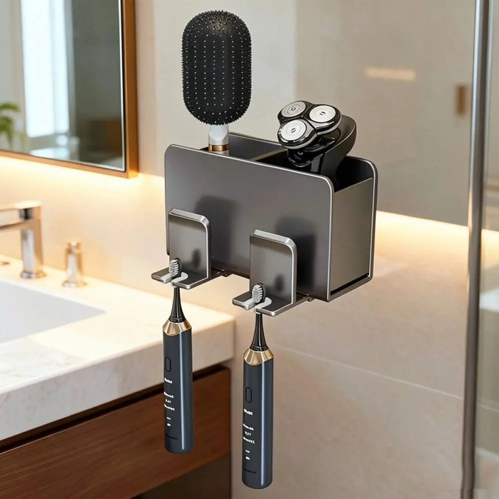Bathroom Wall Mounted Toothbrush Rack Organizer Punch Free Space Aluminum Storage Shelf For Electric Toothbrush Stand