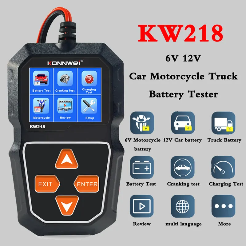 KONNWEI KW218 Car Battery Tester 6V 12V Motorcycle Car Truck Battery System Analyzer 100 To 2000CCA Charging Cranking Test Tool