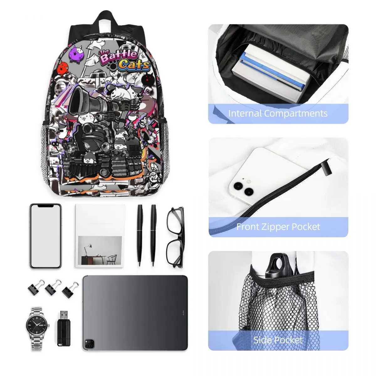 Battle Cats Siege Engine Backpack Student Boys Girls BookBag Men Women School Bag Laptop Shoulder Bags
