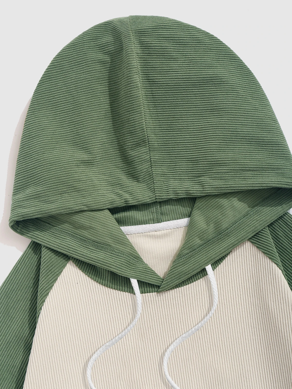 Men\'s Casual Daily Two Tone Colorblock Raglan Sleeve Drawstring Front Pocket Corduroy Hoodie