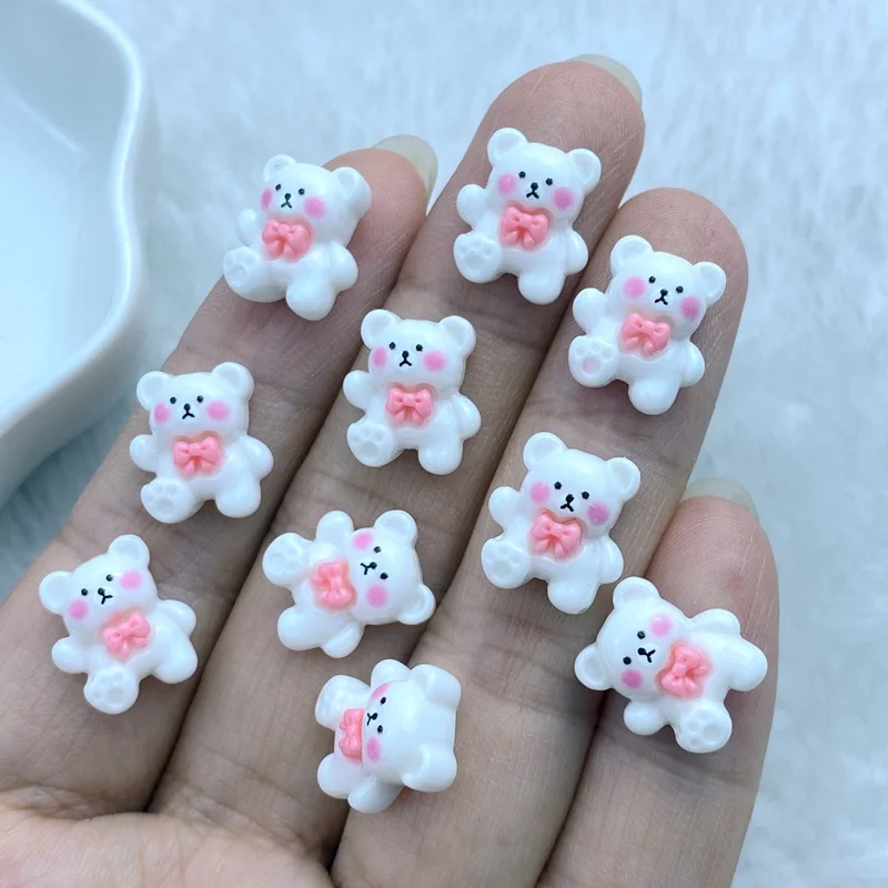 20 szt. 3D żywiczne paznokcie urocze Mini kreskówka zwierząt kokardka niedźwiedź części do paznokci akcesoria Kawaii DIY zdobienie paznokci dekoracje