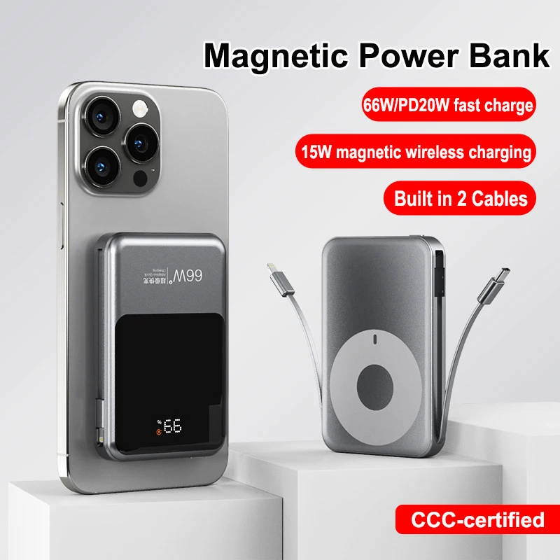 

20000mAh Magnetic Wireless Power Bank 66W Fast Charging External Battery For Magsafe for iPhone 17 16 15 X Samsung Xiaomi Huawei