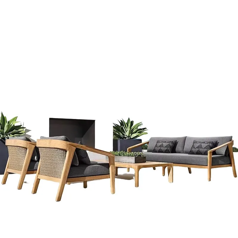 

Outdoor leisure teak old sofa courtyard rain and sun protection garden balcony rattan chair coffee table open-air solid wood