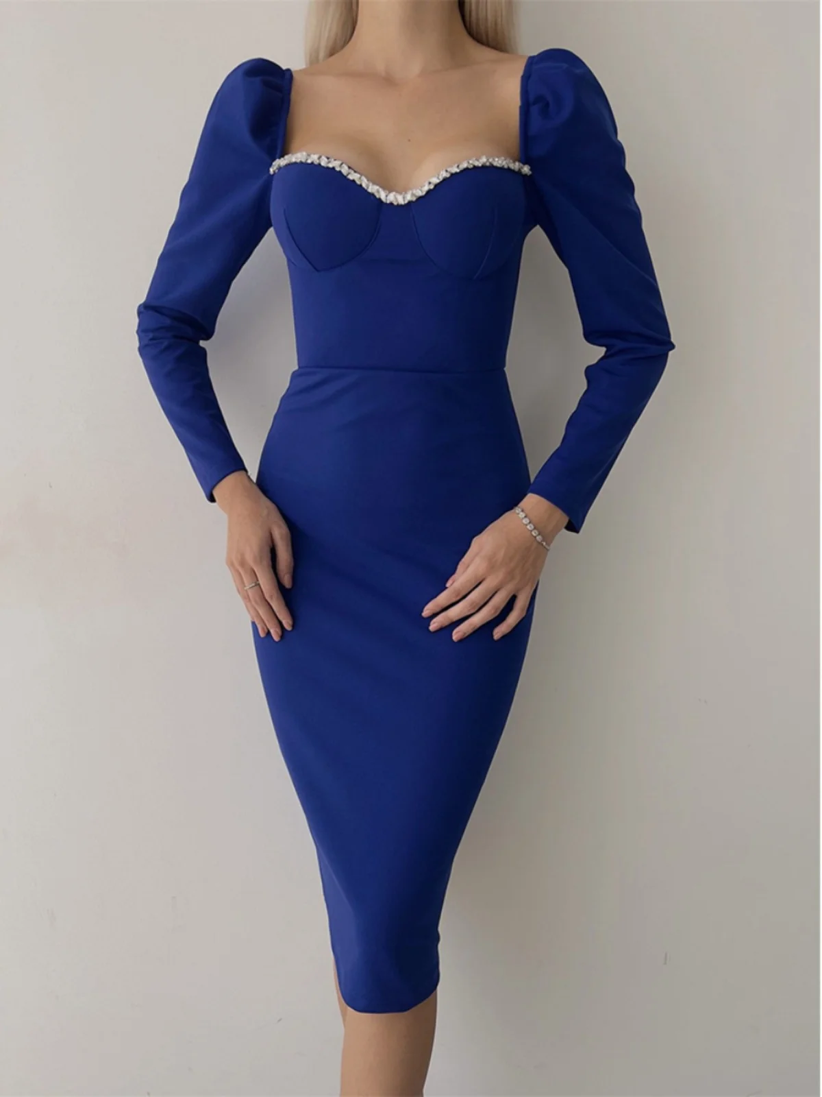 

Slimming Tight Dr Beautiful Women Simple Sle Square Ne Long Sve mid Waist Spring Summer Autumn Winter Dr