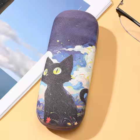 New Anti-Pressure Cat Print Eyeglass Case Creative Faux Leather Sunglass Storage Box Hard Shell Portable Glasses Case