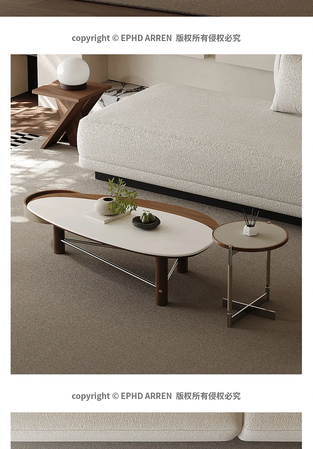 

Marble coffee table combination special-shaped designer light luxury modern simple living room home saddle leather