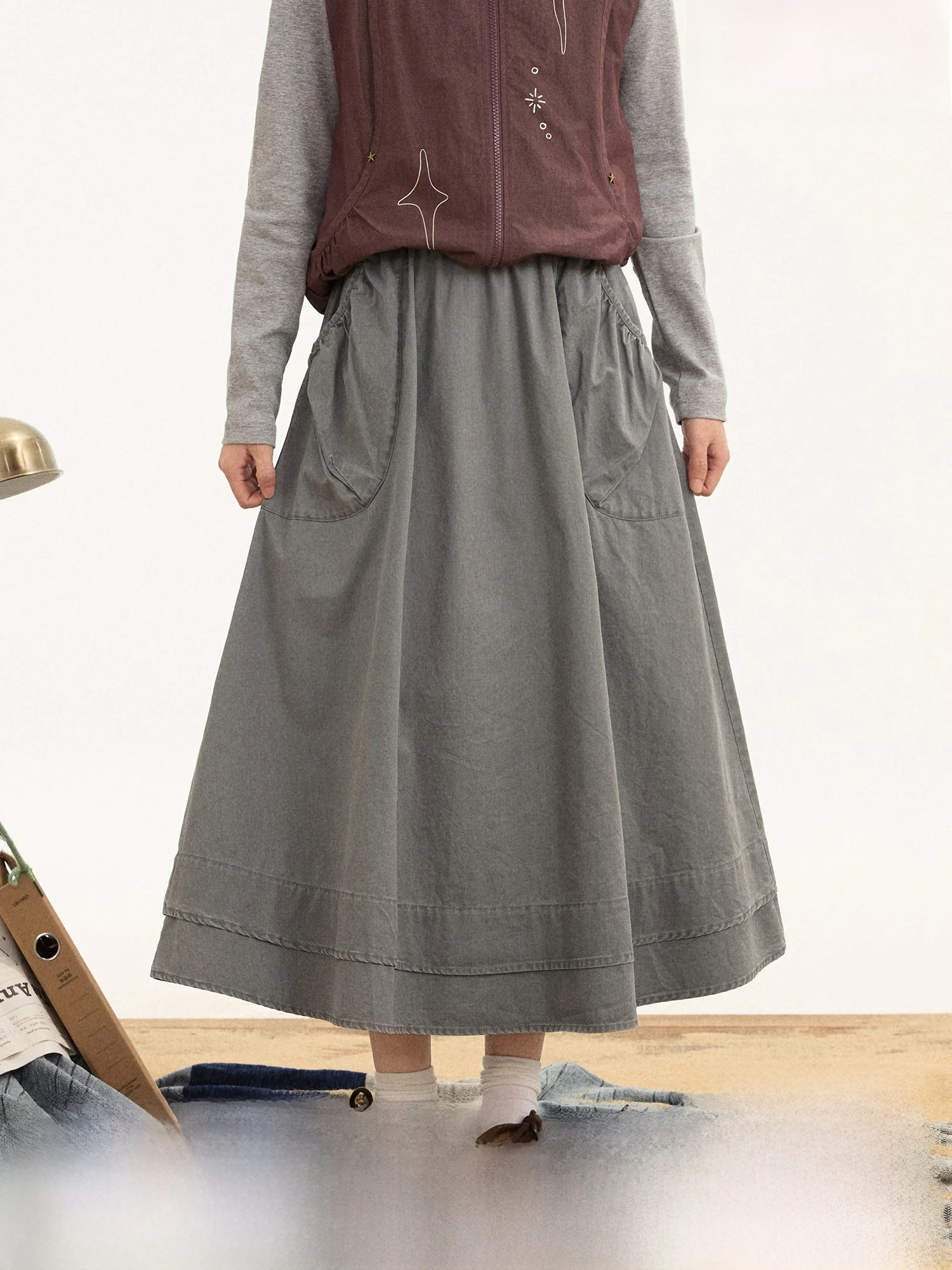 

Ретро-юбка А-силуэта из хлопка с эластичной талией, оригинальный дизайн, простой крой, весенняя мода, повседневная одежда, винтажный стиль