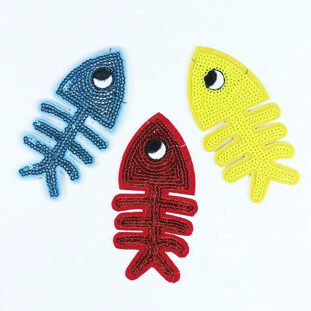 

Red Blue Yellow Sequins Tricolor Fish Bone Beads Clothing Cloth stickers DIY sweaters T-shirt shoes hats bags decorative patches