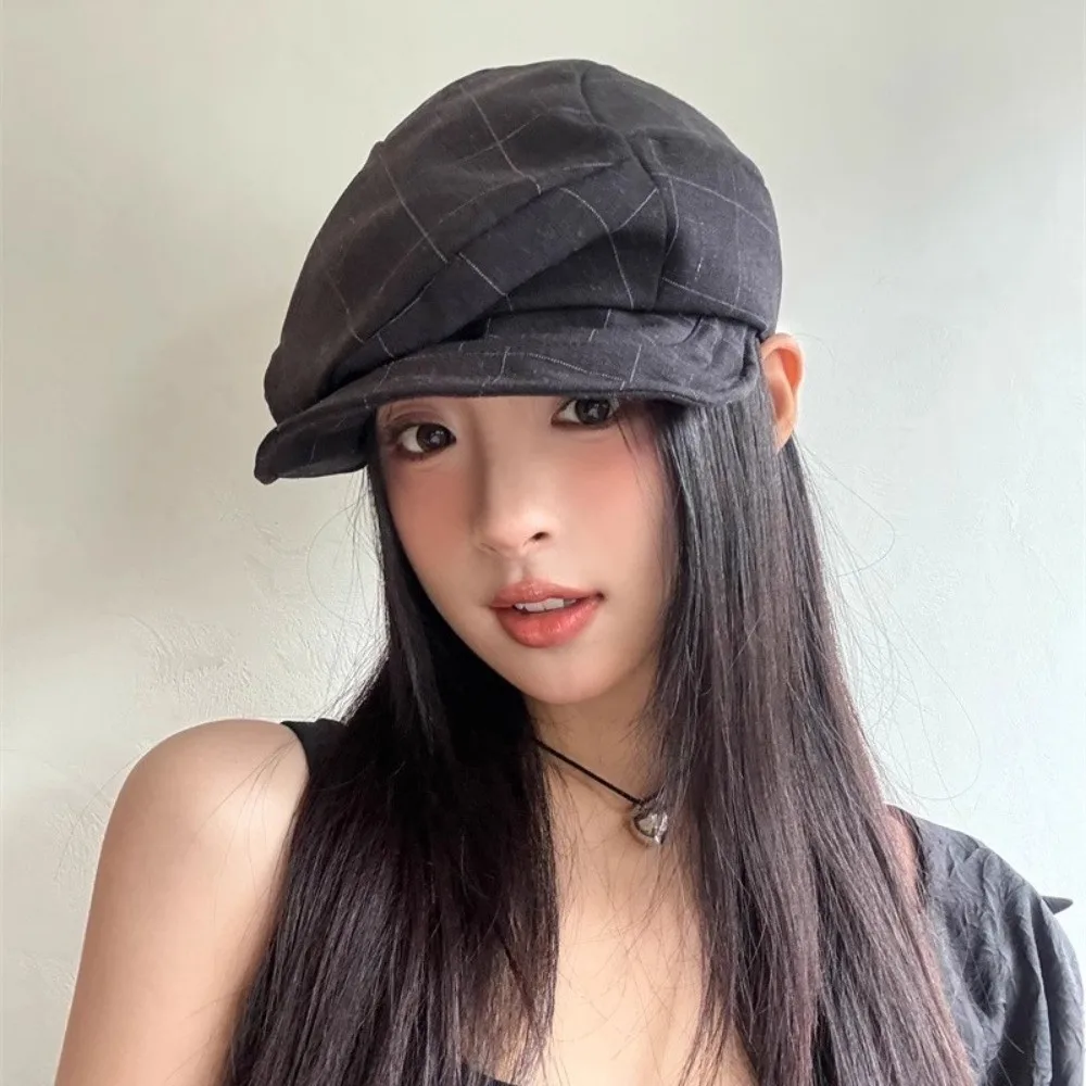 

Casual Vintage Plaid Beret Newsboy Visor Octagonal Cap Artist Cloud Peaked Hat Women