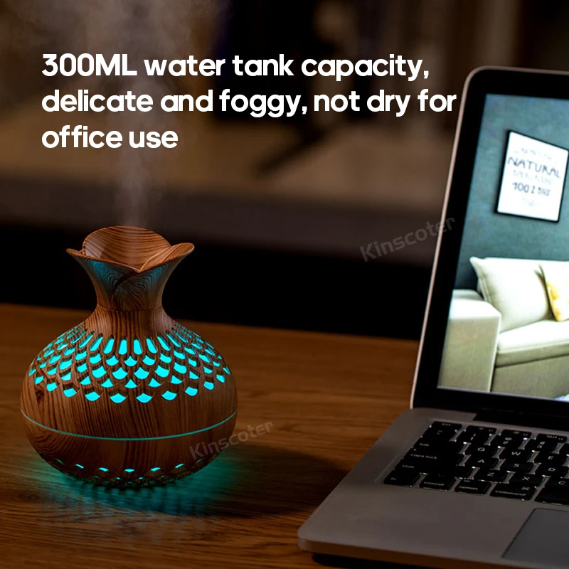 Woodgrain Ultrasonic Air Humidifier USB Water Mist Sprayer H2O  300ml Mini Portable Desktop Aroma Diffuser Purifier