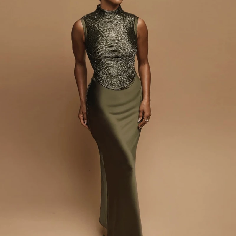 

Leisure banquet high waisted half skirt slim fit set with tassel hollowed out camisole vest and satin skirt fashion 2-piece set
