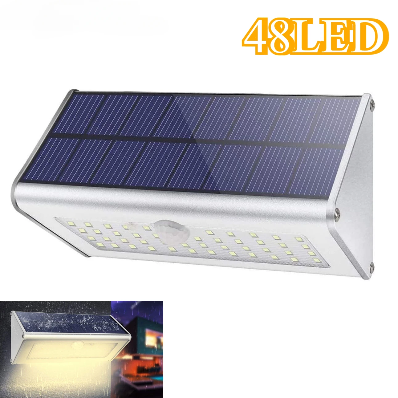 1100LM Solar 48Led Light Outdoor WaterProof Aluminum Radar Motion Sensor Lighting Lamp for Wall Security Yard Patio Fence Porch