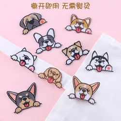 犬の頭が付いた刺embroideredパッチ、シャツ用の布ステッカー、ハスキー、Corgi、金色の再試行レバー、犬のアバター、舌のためのかわいいアップリケ