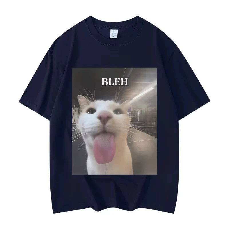 

Футболки с рисунком Bleh Funny Cat Meme, мужская и женская одежда, трендовые футболки High Street Fashion, летняя повседневная футболка с коротким рукавом