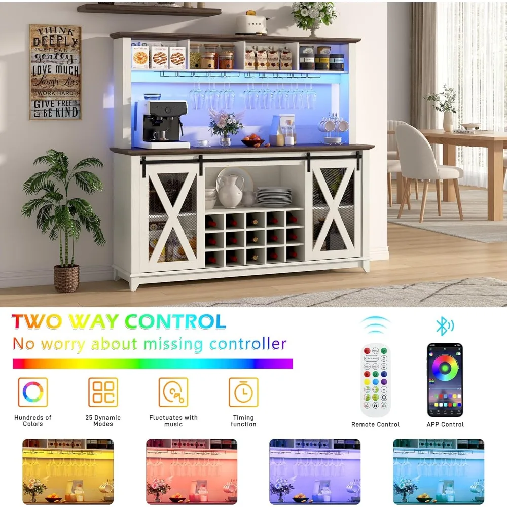ตู้บาร์กาแฟสไตล์บ้านไร่พร้อมไฟ LED, ตู้เก็บไวน์ 4 ชั้น, บานเลื่อนบานเลื่อนบานเลื่อนบานเลื่อนบานเลื่อน