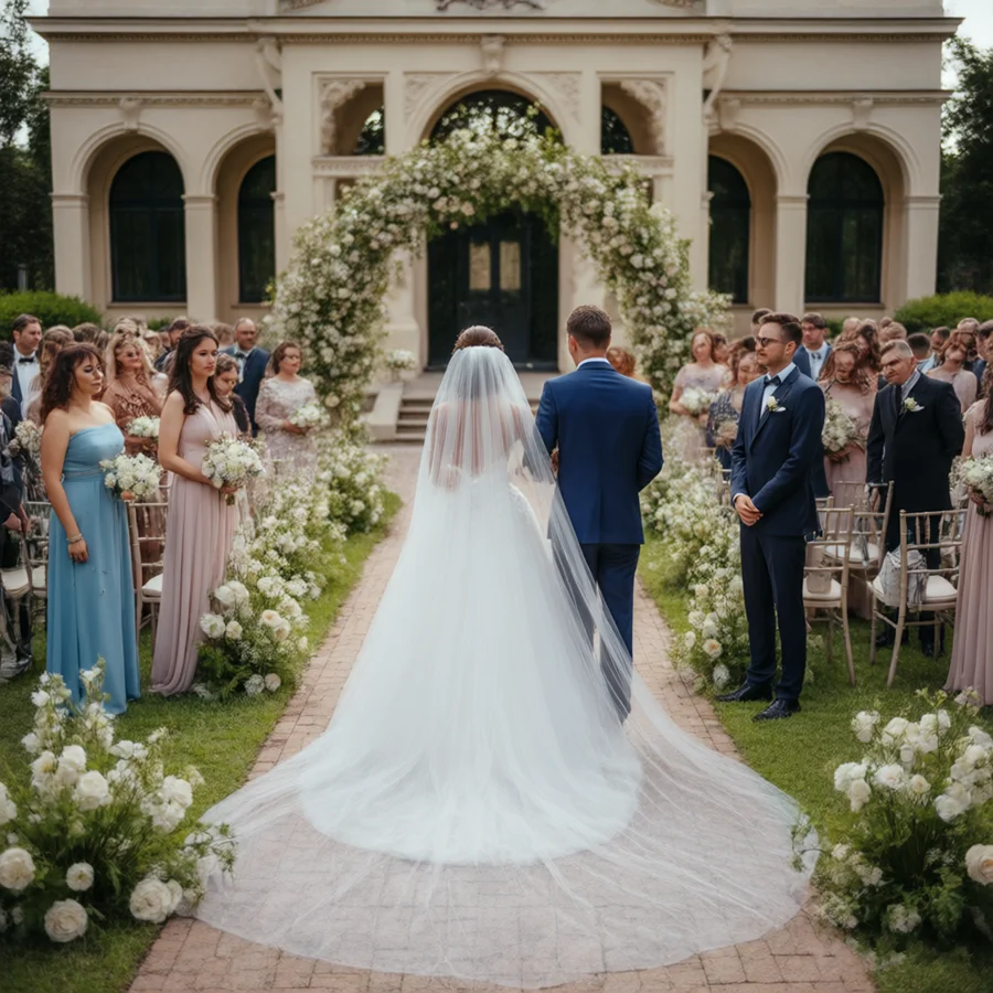 

Оптовая продажа: Белая фата-катафалк цвета слоновой кости, однослойная, свадебные аксессуары для невесты, сексуальная свадебная фата 2026, Velo de novia