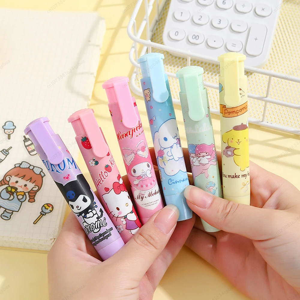 MINISO Sanrio Pushable Erasers Anime Action Stationery Hello Kitty Kuromi Cinnamoroll My Melody Cartoon Stationery Children Gift