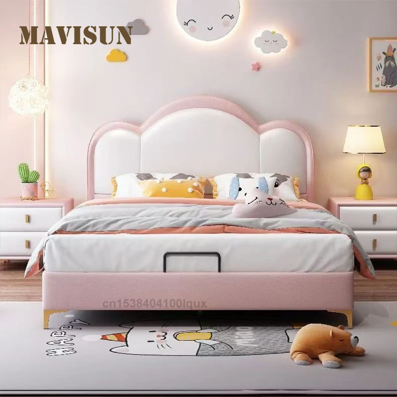 

Princess - Style Design Arched Leather Cute Soft - Padded Headboard Kids Bed Solid Wood Bed Frame Creative Single Children’s Bed