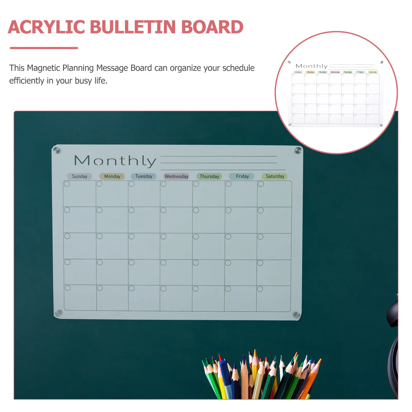 Acrylic Magnetic Dry Erase Board for Kitchen – Clear Fridge Calendar, Shopping List & Cooking Organizer