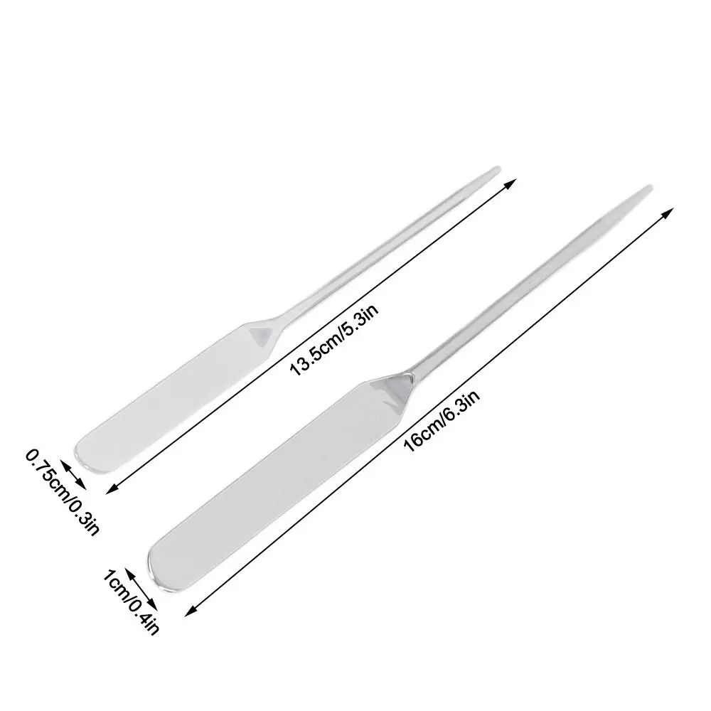 2pcs Set Double Ended Makeup Mixing Spatula Stainless Steel Spatula Shovel Shape Foundation Stirrer Stick Silver view 6