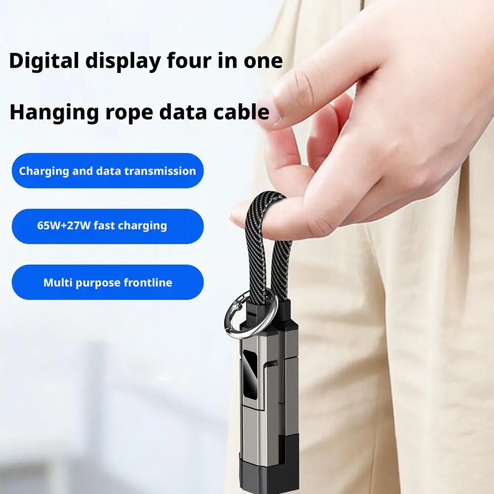 Fast Charging Data Cable Digital Display 4-in-1 Super Fast Charging Keychain Short Cable for Travel Camping Home Office Cord