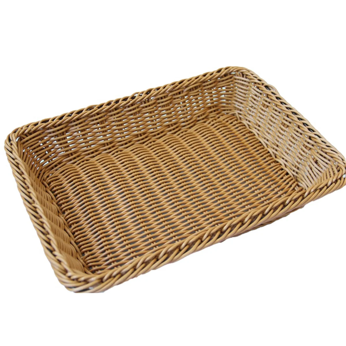 Storage Basket Handmade Rectangular Rattan Organization Wicker Bread Holder Fruit Vegetable Snack Food Container M