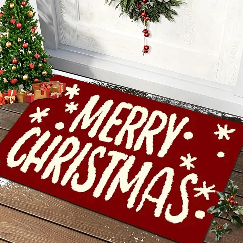 Merry Christmas Door Mat Outdoor And Indoor 2D Printed Xmas Carpet New Year 2026 Xmas Home Decor Non-Slip Red Foot Mat Rug