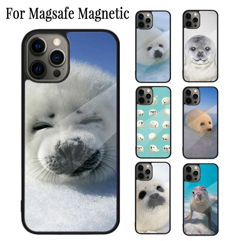 Baby Harp Seal Sea Lion Magnetic Phone Case Coque For iPhone 16 15 14 Plus 13 12 Mini 11 Pro Max Magsafe Wireless Charging Cover