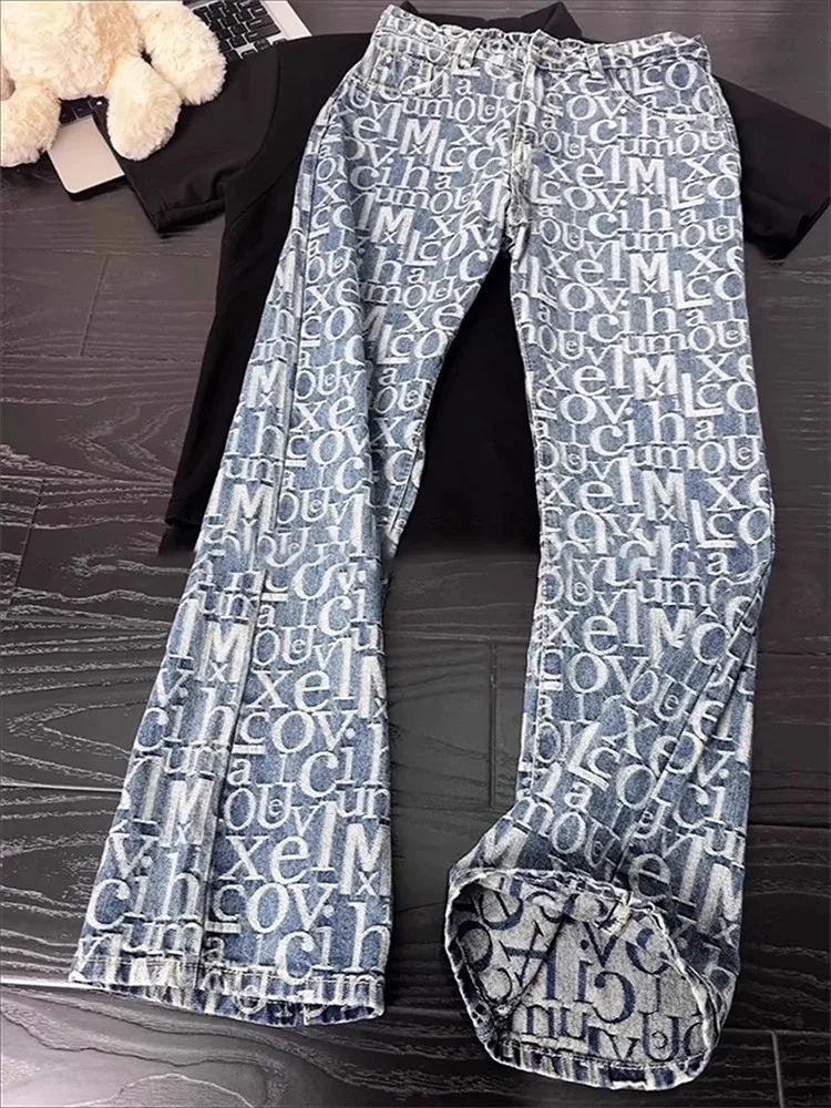 

Ретро синие джинсы с вышивкой и буквенным принтом, мужские дизайнерские джинсы Sensation, маленькие зауженные тонкие брюки-клеш с микро-ножом, прямые брюки-трубы