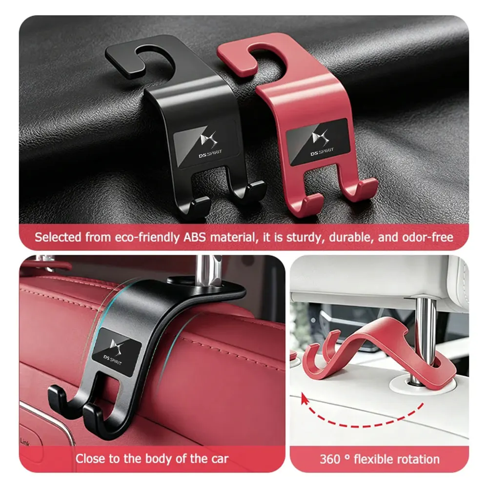 Fashion Car Seat Headrest Hook For DS SPIRIT DS3 DS4 DS4S DS5 5LS DS6 DS7 DS9 Vehicle Double Hooks Hanger Bag Storage Accessorie