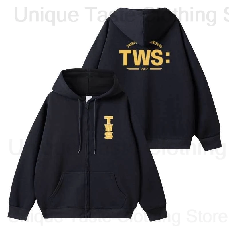 TWS 24/7:WITH:US Concert Hoodies Kpop Fashion Letter Print Zipper Hoodie Baseball Jacket Trend Women Men Autumn Loose Sweatshirt