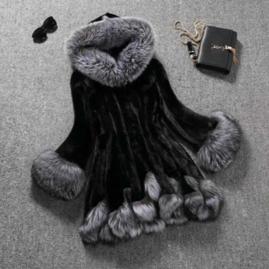 Losse namaakbontjas met capuchon Dames Dikke herfst Winter Koreaanse maxi-jas Lange warme luxe bontparka's Bontjas Harige bovenkleding