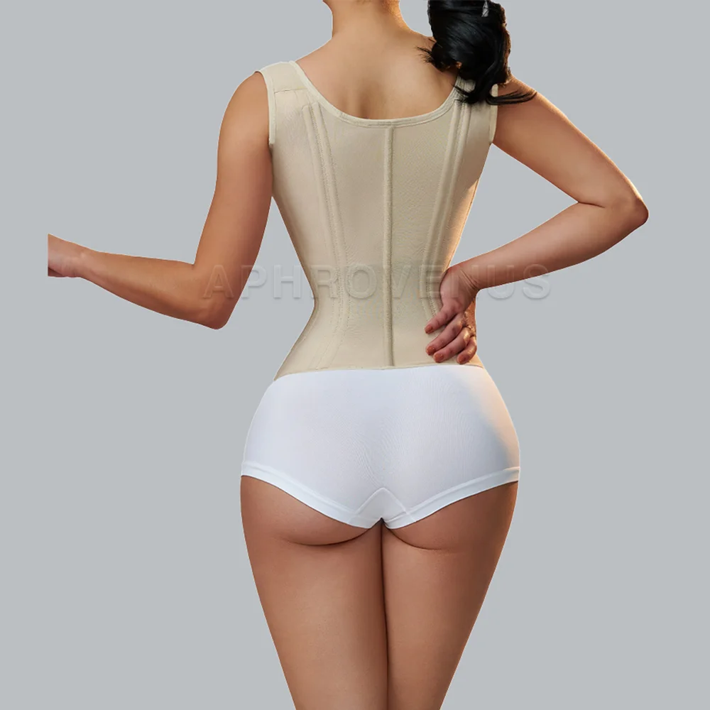 Fajas Colombianas Women Double Compression Waist Trainer Corset with Bone Adjustable Zipper and Hook-eyes Flat Belly Body Shaper