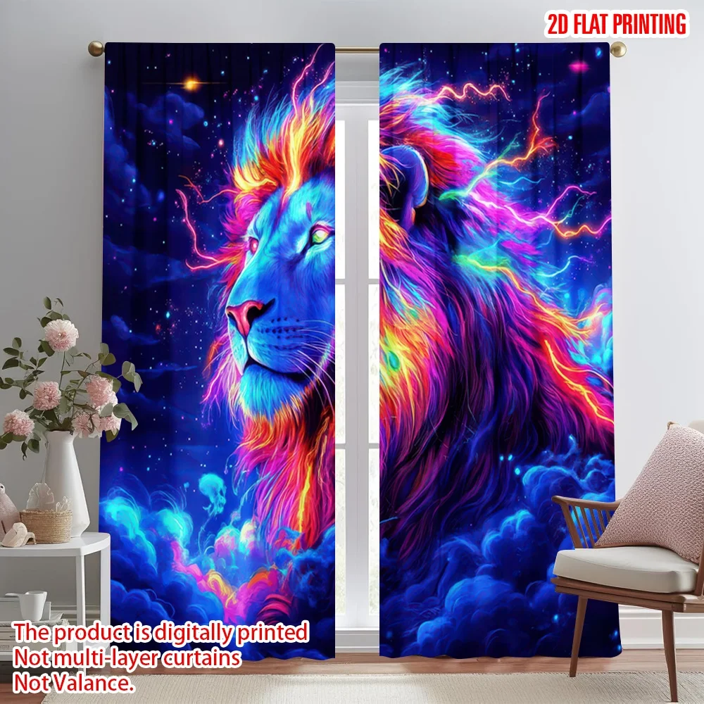 

2D flat printing 2pcs Scene Curtain Cosmic Lion Digital Printed Polyester Drapes Party Decorations for Drapes for Bedroom Window
