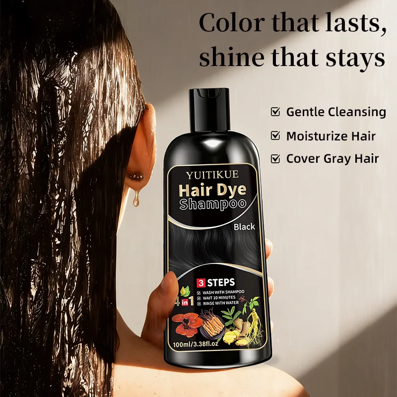 YUITIKUE Black Hair Dye Shampoo - Ammonia-Free, Gentle Formula For Covering Gray Hair, Plant-Based Hair Care, 100ml - view 6