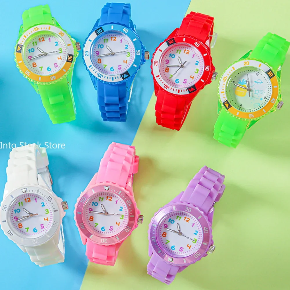 Kids Analog Watch for Boys Girls Soft Silicone Band Colorful Number Cute Watches for Children Water Resistant Quartz Wristwatch