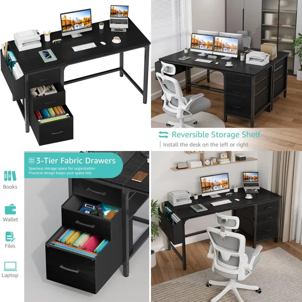 

Стол для домашнего офиса с тканевым ящиком 55, двусторонняя поверхность и шкаф для документов, письменный стол для учебы