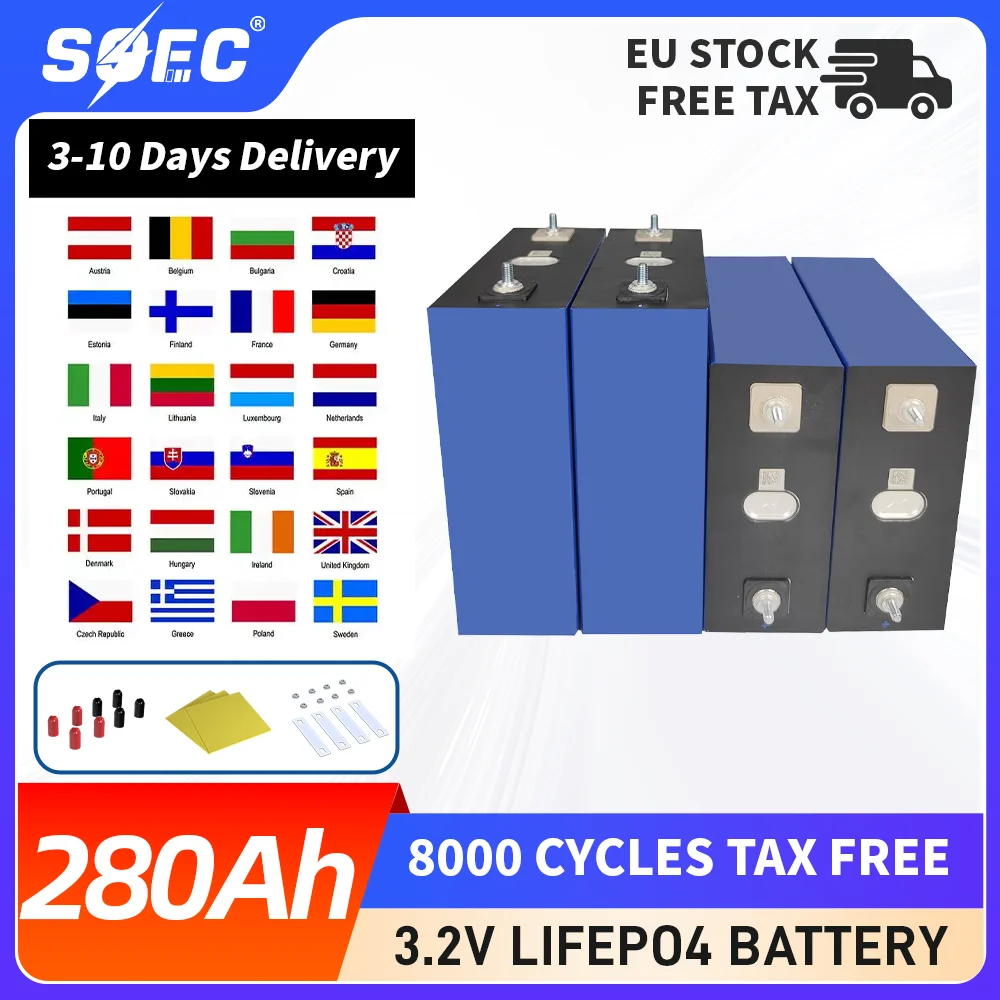 UE HTHIUM 3,2 V 280AH grado A Lifepo4 batería 8000Cycles batería recargable de celda prismática para paquete de batería de 12V 24V 48V para EES