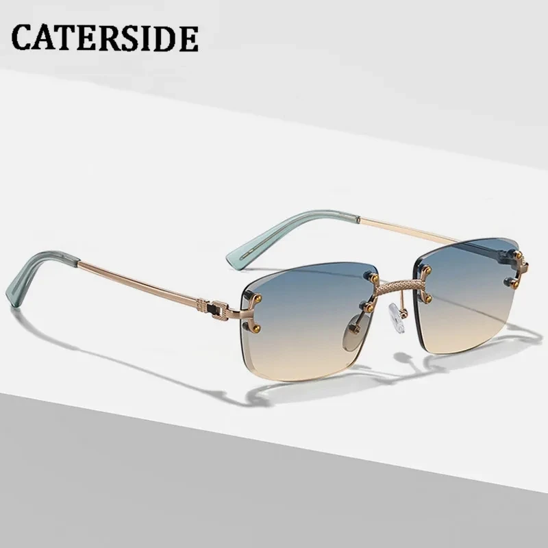 CATERSIDE-gafas de sol cuadradas sin montura para hombre y mujer, lentes de sol con gradiente pequeño, sin marco, de Metal, de alta calidad, UV400