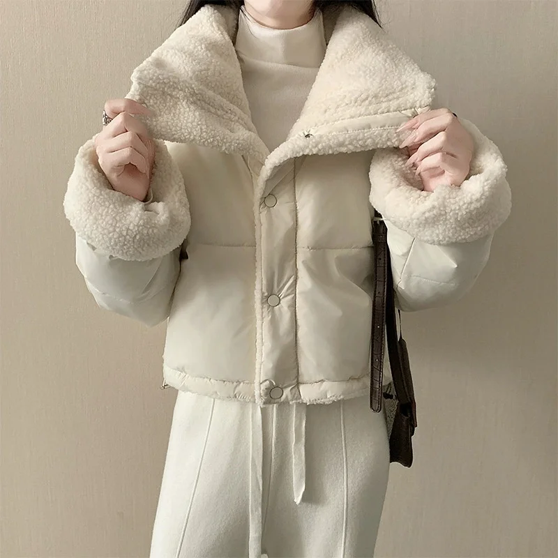 Winter Coat Women Korean Lapel Imitation Lamb Wool Cotton Padded Jacket Loose Double-sided Wearing Bread Cotton Clothing Female