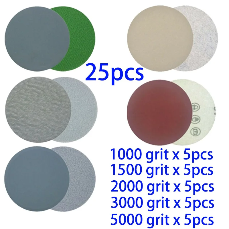 25pcs 3inch 75mm Waterproof Hook Loop Round Sander Disc 1000/1500/2000/3000/5000 Grit Sanding Discs Wet/Dry Sandpaper