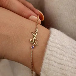 COLALA DIY Birthstone Personalized Letter Customized Name Bracelet for Women Stainless Steel Jewelry Gift Support Dropshipping