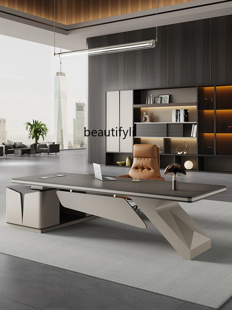 

S7486 ss Light Luxury Boss Office Executive Desk Office Manager Boss President Leader Chair Desk