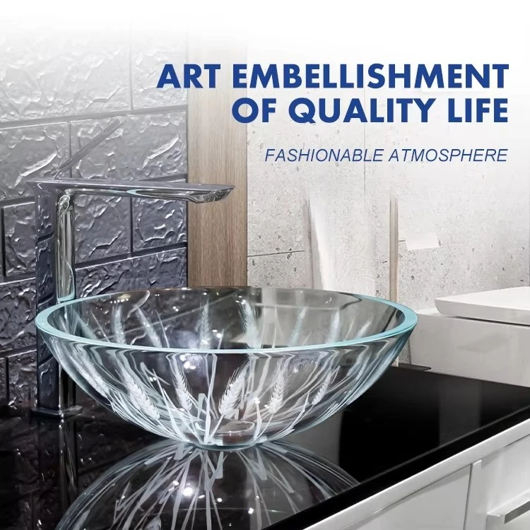 Designer Laser Crystal Basin Sink Bathroom Tempered Glass Basin Transparent Tempered Glass Basin Container Sink
