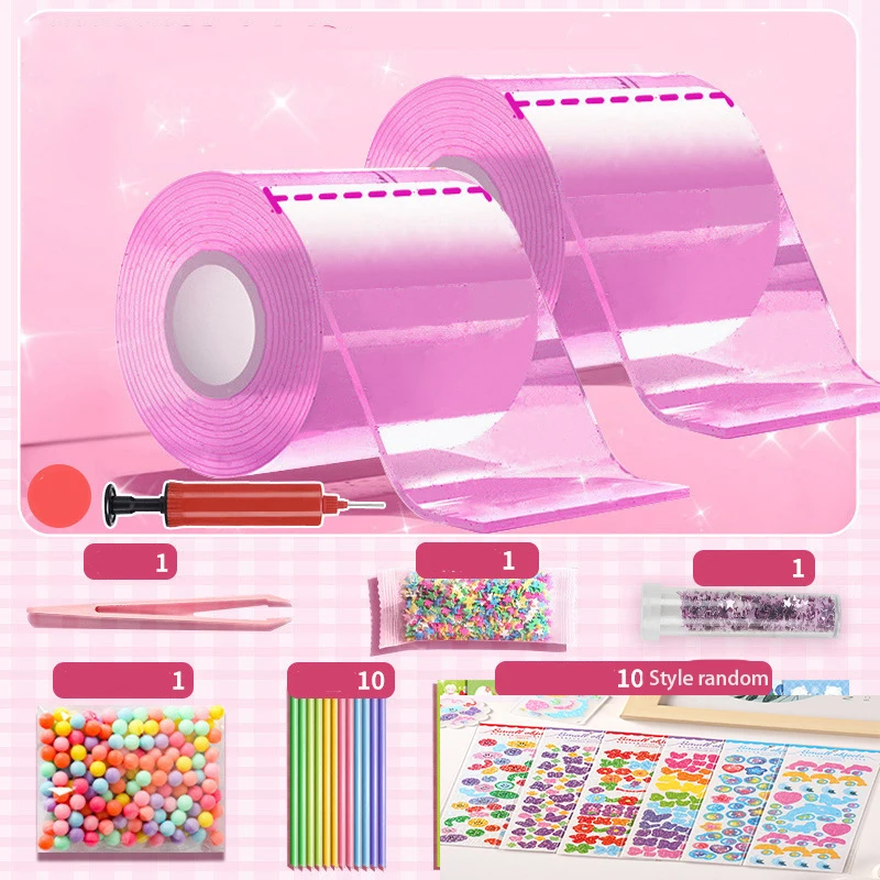 DIY Blow Bubble Nano Tape Komplettes Set aus PET Nano Kleber Kneten Musik Doppelseitiges Klebeband Dekompressionsspielzeug Aufkleber Geschenk
