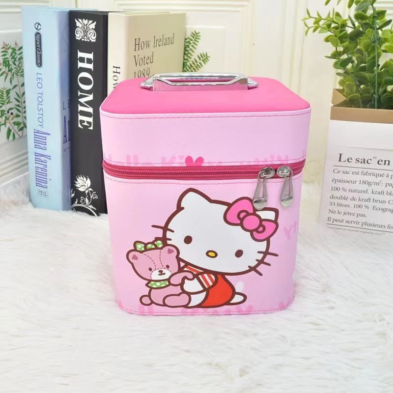 Hello Kitty borsa da donna portatile per trucco di grande capacità borsa per cosmetici borsa da viaggio portatile impermeabile per la bellezza