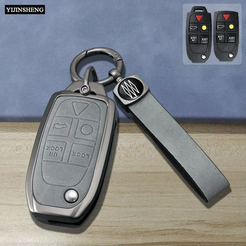 Zinc Alloy + Leather Car Key Case Cover Holder For VOLVO S60 S80 V70 XC70 XC90 Remote Protection Holder