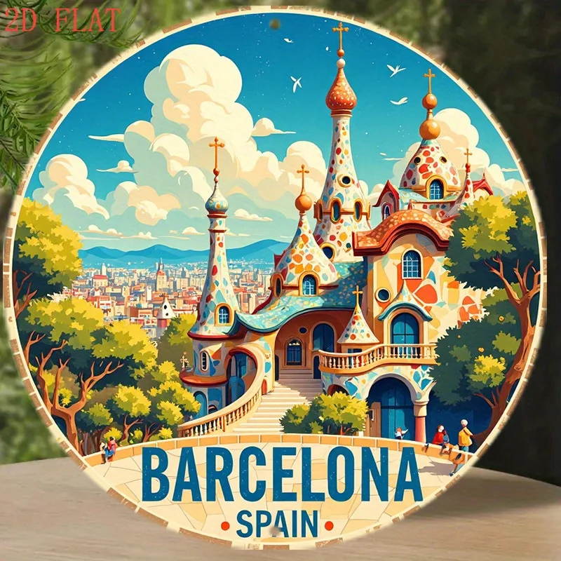Letrero Metálico 2D de Barcelona, España, Vintage, con Diseño de Arquitectura de Gaudí, Placa de Metal Retro Rústica, Decoración de Pared, Regalo